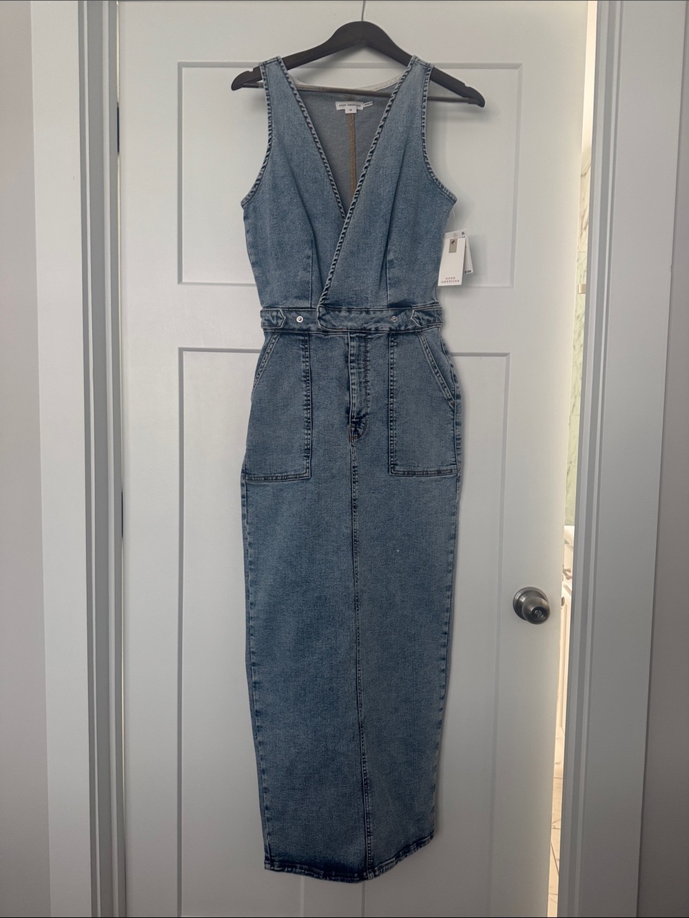 Good American Light Blue Denim Midi Dress